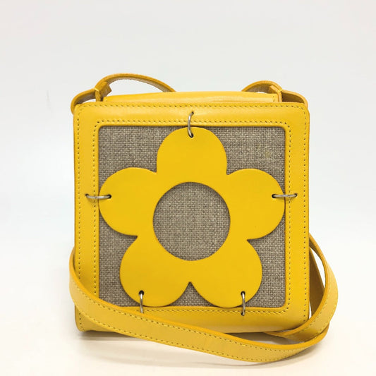 CELINE Shoulder Bag Leather / canvas Yellow / beige flour Women Used Authentic