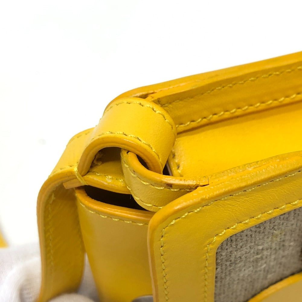 CELINE Shoulder Bag Leather / canvas Yellow / beige flour Women Used Authentic