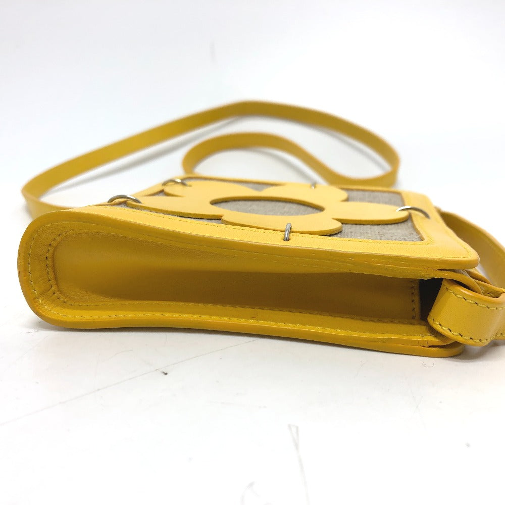 CELINE Shoulder Bag Leather / canvas Yellow / beige flour Women Used Authentic