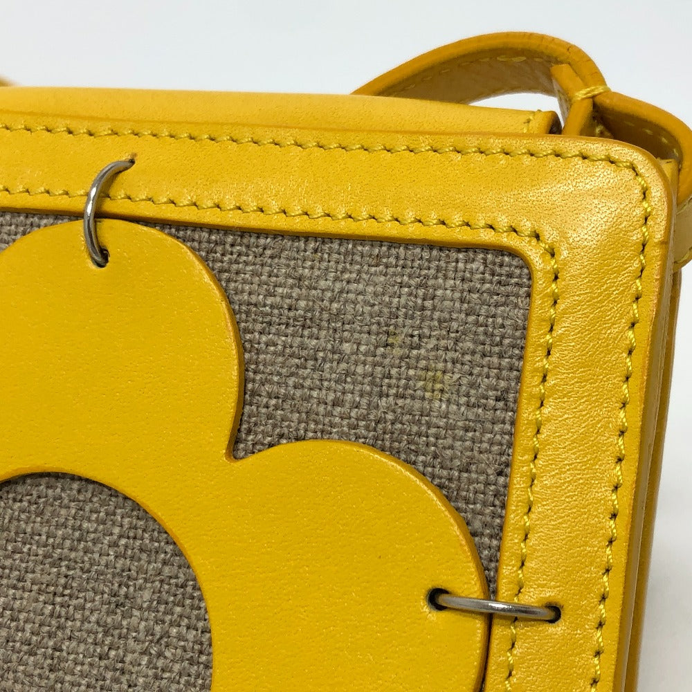 CELINE Shoulder Bag Leather / canvas Yellow / beige flour Women Used Authentic
