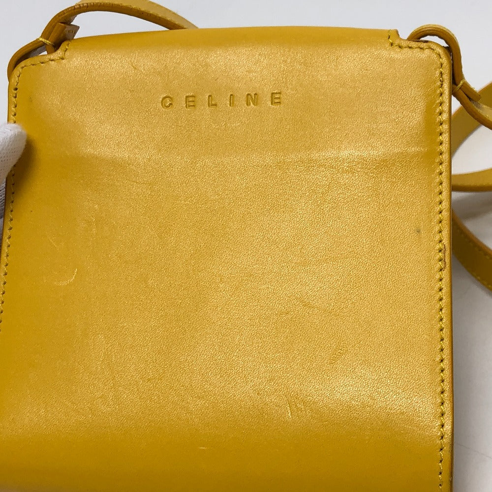 CELINE Shoulder Bag Leather / canvas Yellow / beige flour Women Used Authentic