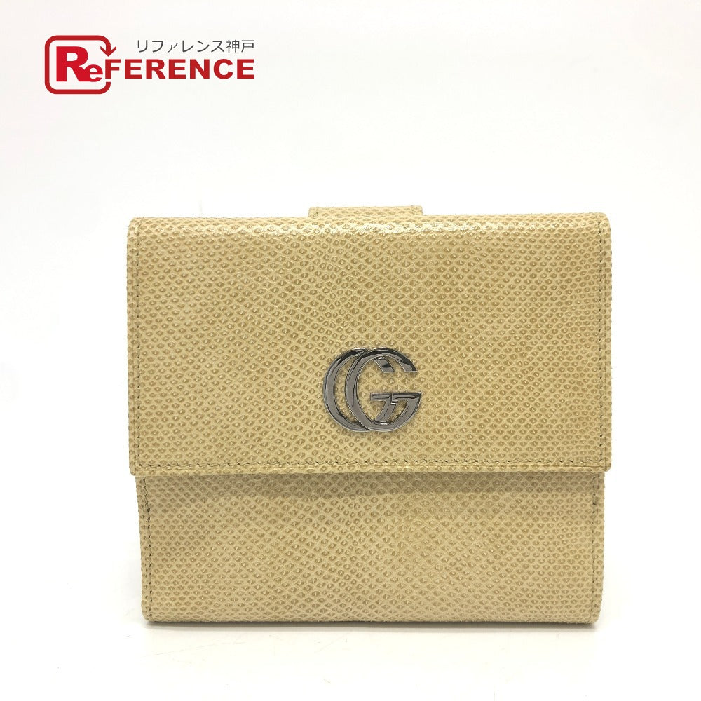 GUCCI Folded wallet leather beige GG Marmont logo Women Used Authentic