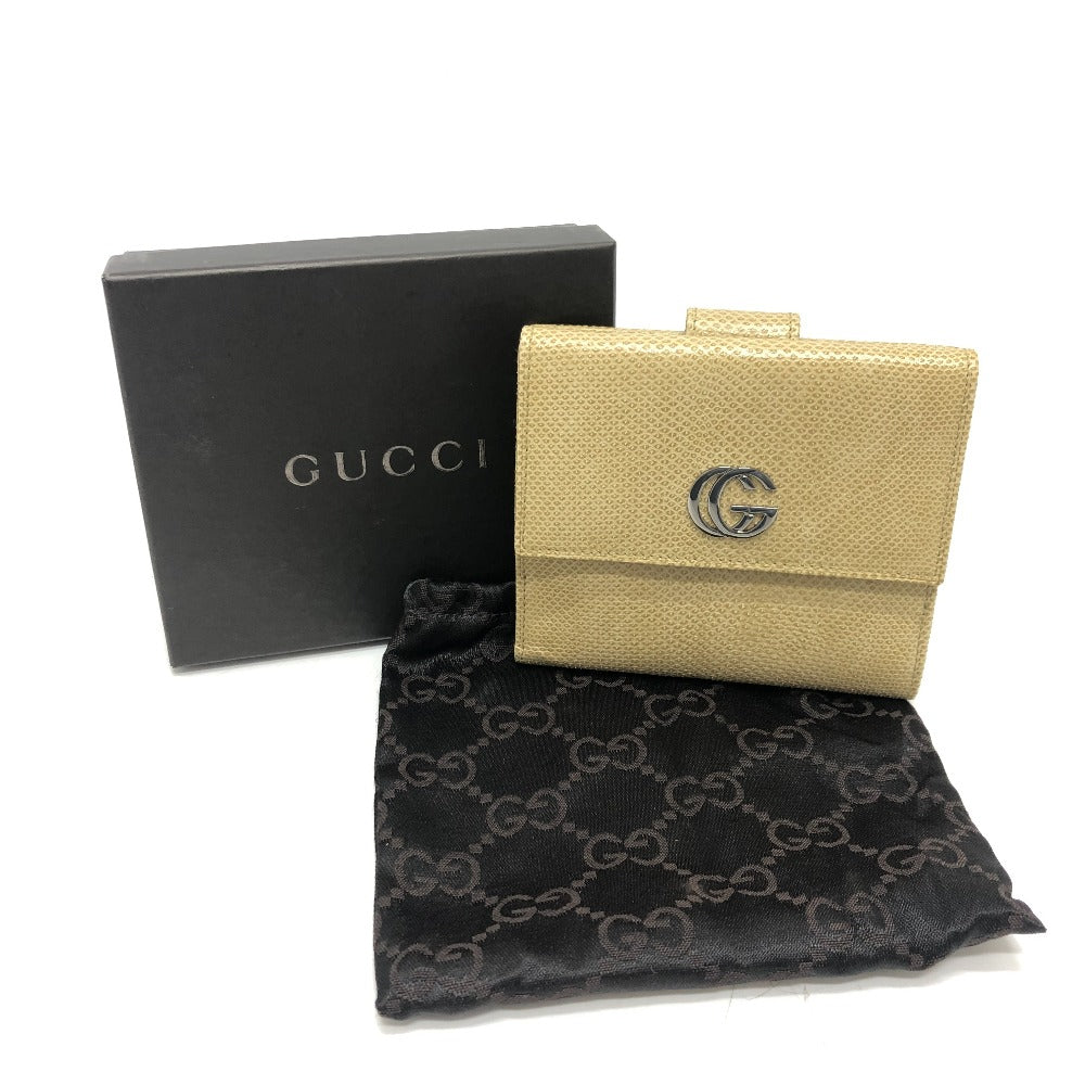 GUCCI Folded wallet leather beige GG Marmont logo Women Used Authentic