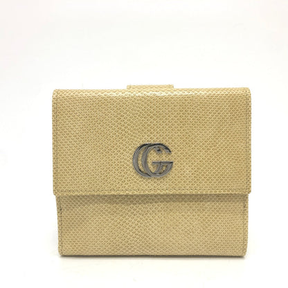 GUCCI Folded wallet leather beige GG Marmont logo Women Used Authentic
