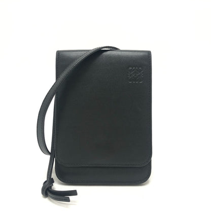 LOEWE Shoulder Bag leather black logo gusset flat Women Used Authentic