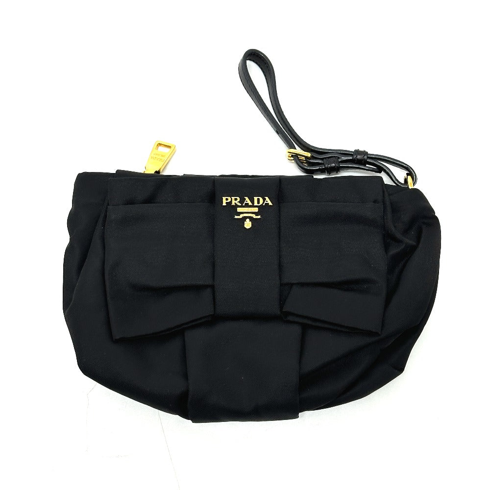 PRADA Accessory pouch 1N1422 Leather / nylon black logo ribbon Women Used Authentic
