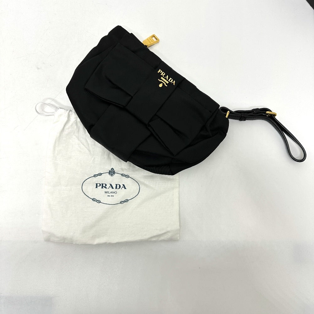 PRADA Accessory pouch 1N1422 Leather / nylon black logo ribbon Women Used Authentic