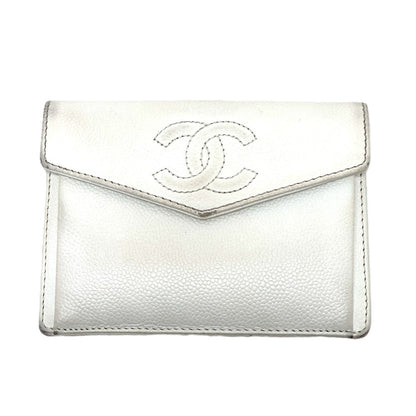 CHANEL Folded wallet Caviar skin white COCO Mark Women Used Authentic