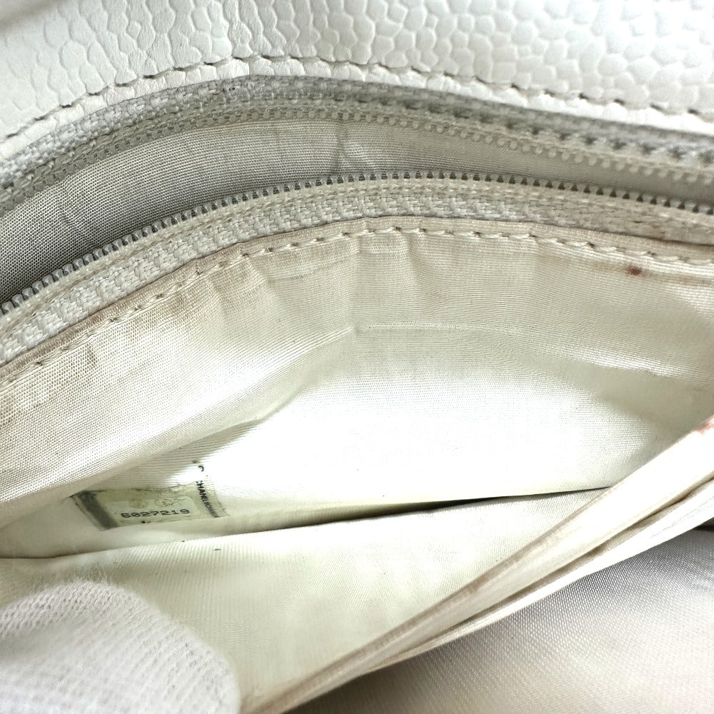 CHANEL Folded wallet Caviar skin white COCO Mark Women Used Authentic