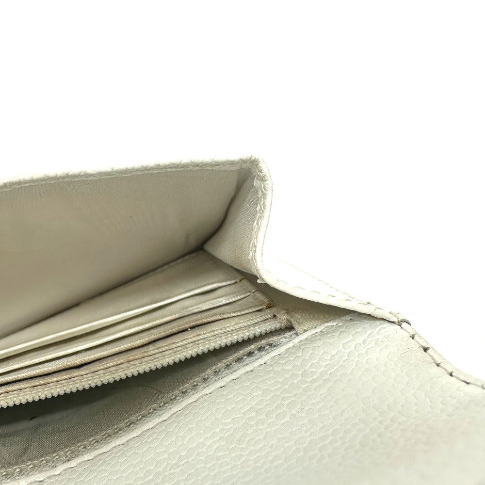 CHANEL Folded wallet Caviar skin white COCO Mark Women Used Authentic