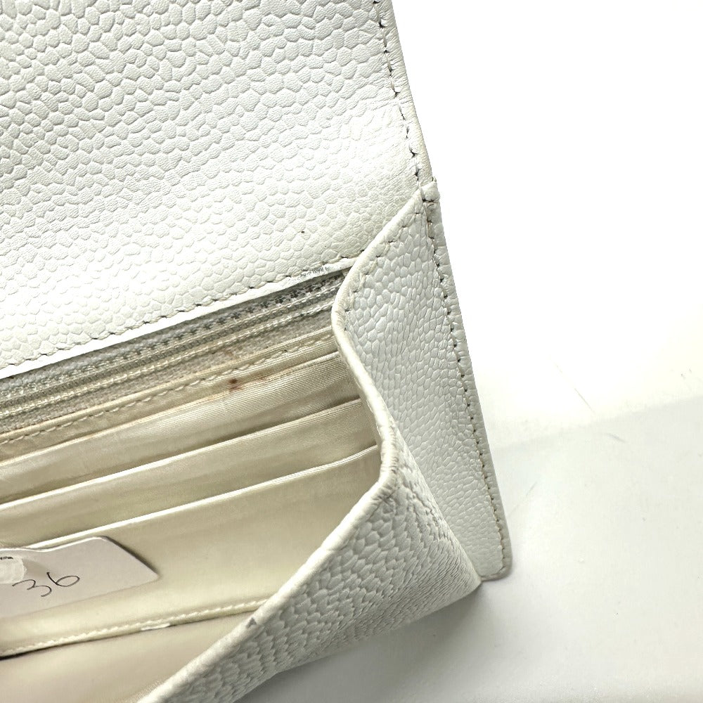 CHANEL Folded wallet Caviar skin white COCO Mark Women Used Authentic