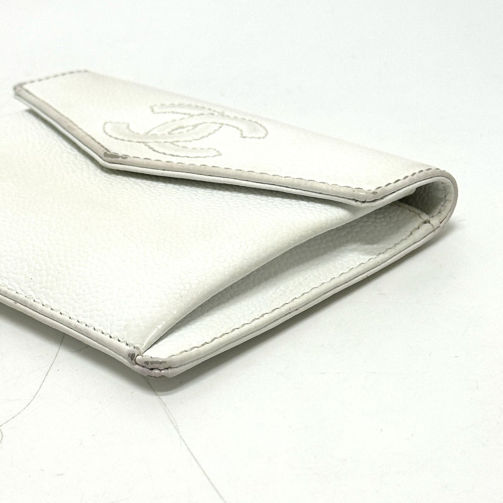 CHANEL Folded wallet Caviar skin white COCO Mark Women Used Authentic