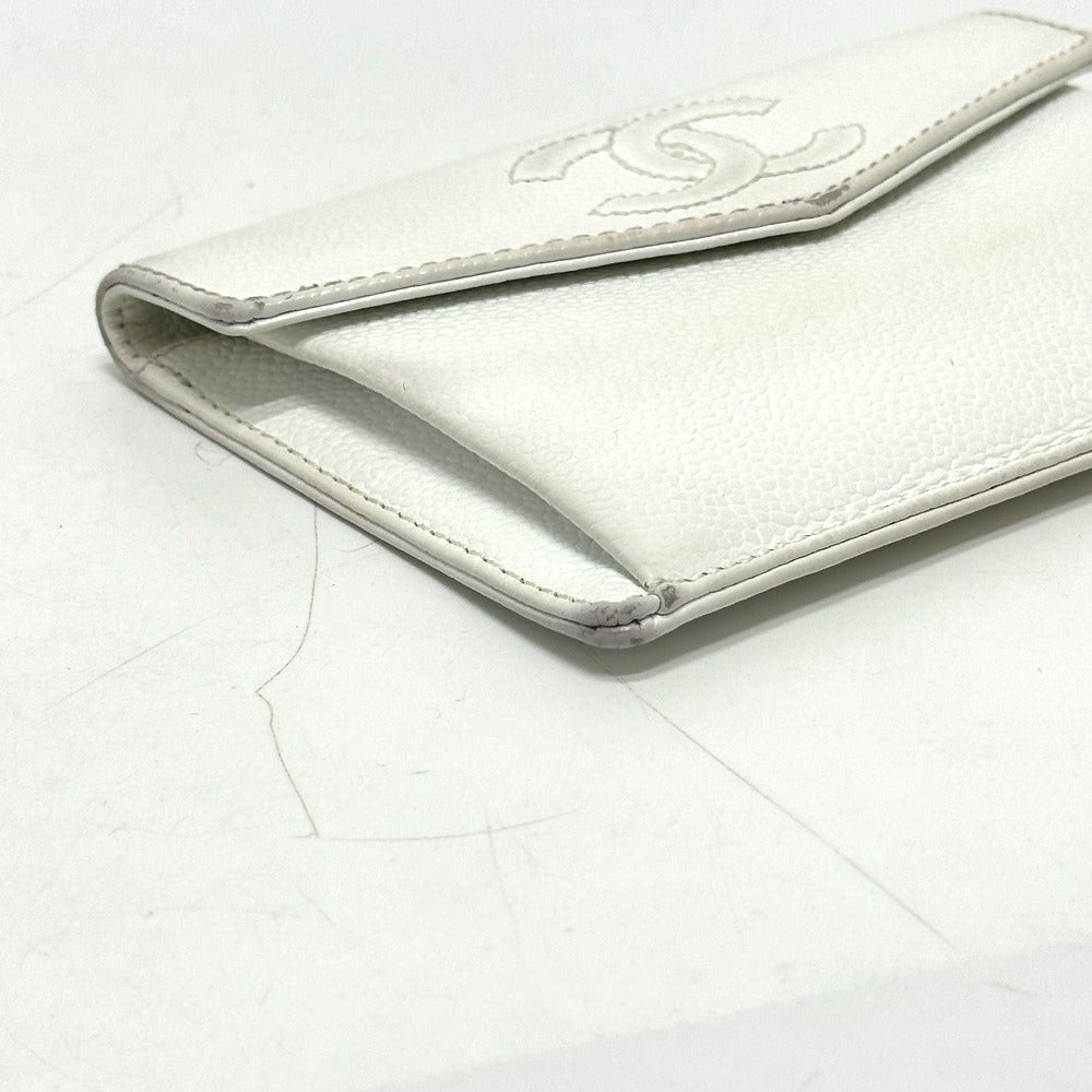 CHANEL Folded wallet Caviar skin white COCO Mark Women Used Authentic