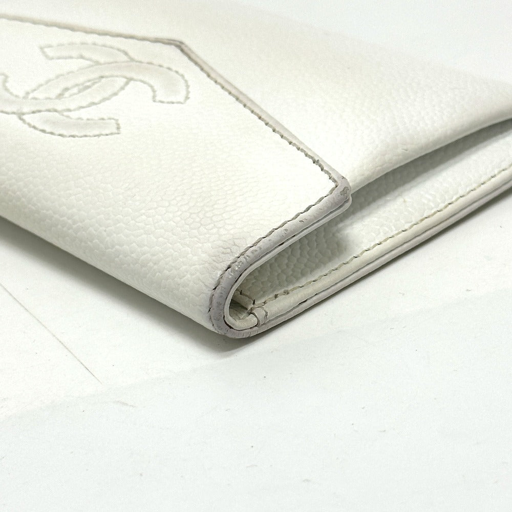 CHANEL Folded wallet Caviar skin white COCO Mark Women Used Authentic