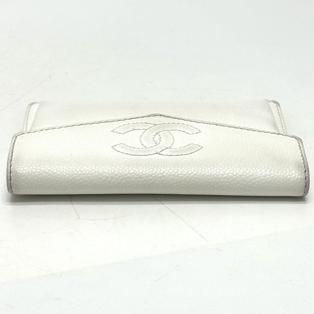 CHANEL Folded wallet Caviar skin white COCO Mark Women Used Authentic