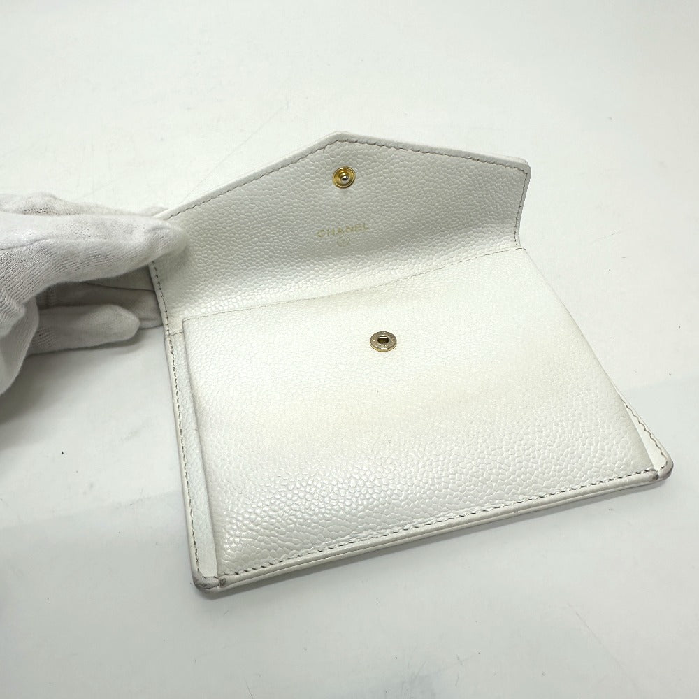 CHANEL Folded wallet Caviar skin white COCO Mark Women Used Authentic