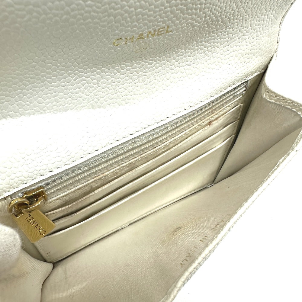 CHANEL Folded wallet Caviar skin white COCO Mark Women Used Authentic