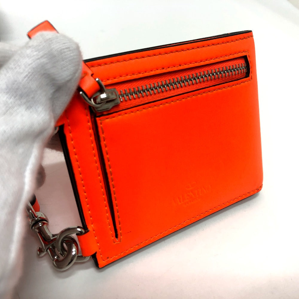 Valentino Folded wallet leather Orange VLTN logo Women Used Authentic