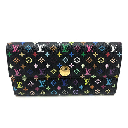 LOUIS VUITTON Long Wallet Purse M93747 Monogram multicolor canvas black Portefeuille Sarah Women Used Authentic