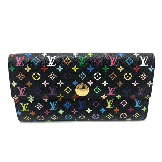 LOUIS VUITTON Long Wallet Purse M93747 Monogram multicolor canvas black Portefeuille Sarah Women Used Authentic