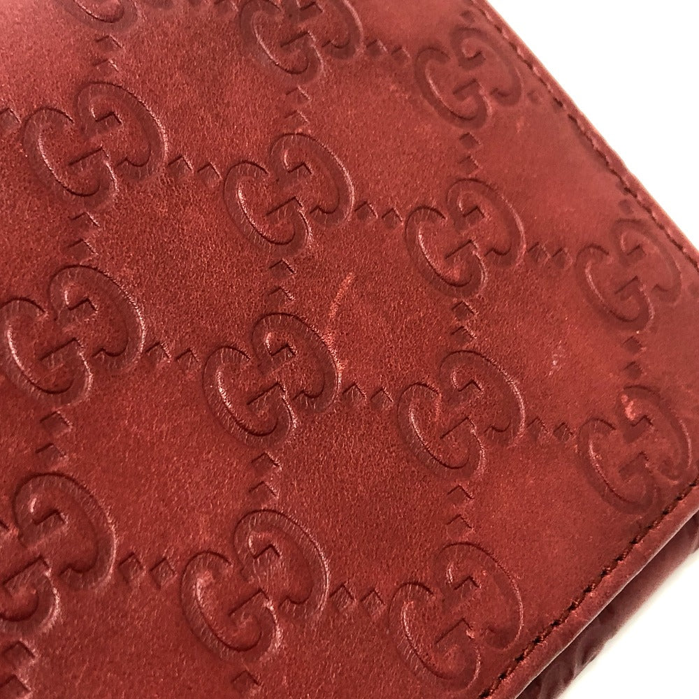 GUCCI Long Wallet Purse 212109 Sima leather Red GG Shima Line Women Used Authentic