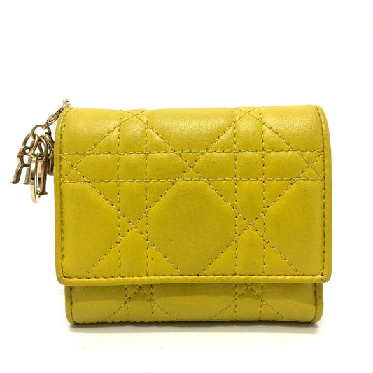Dior Trifold wallet leather Gold Metal lady dior cannage lotus wallet