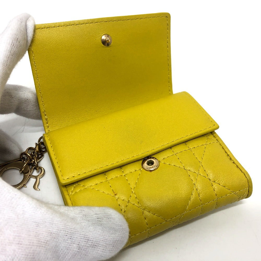 Dior Trifold wallet leather Gold Metal lady dior cannage lotus wallet