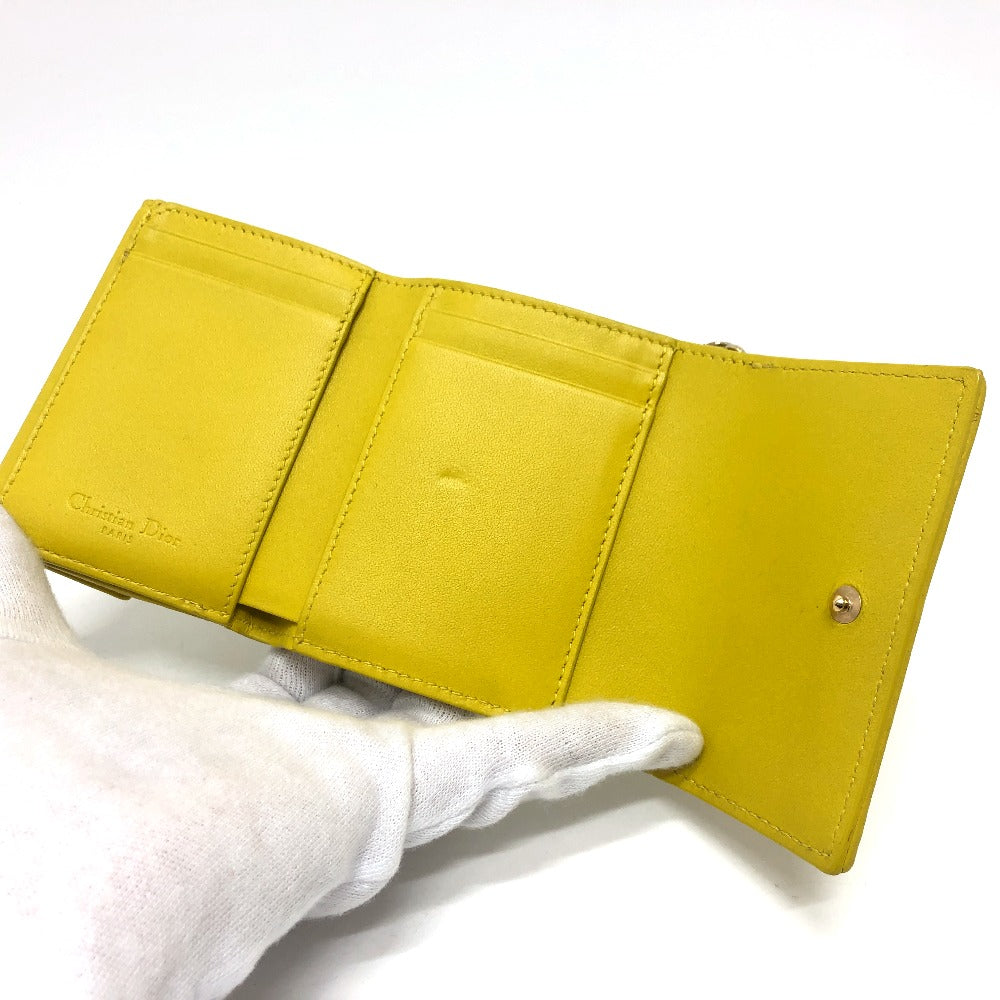 Dior Trifold wallet leather Gold Metal lady dior cannage lotus wallet