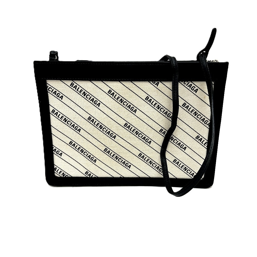 BALENCIAGA Shoulder Bag 528147 Leather / canvas White x black Overall handle Women Used Authentic