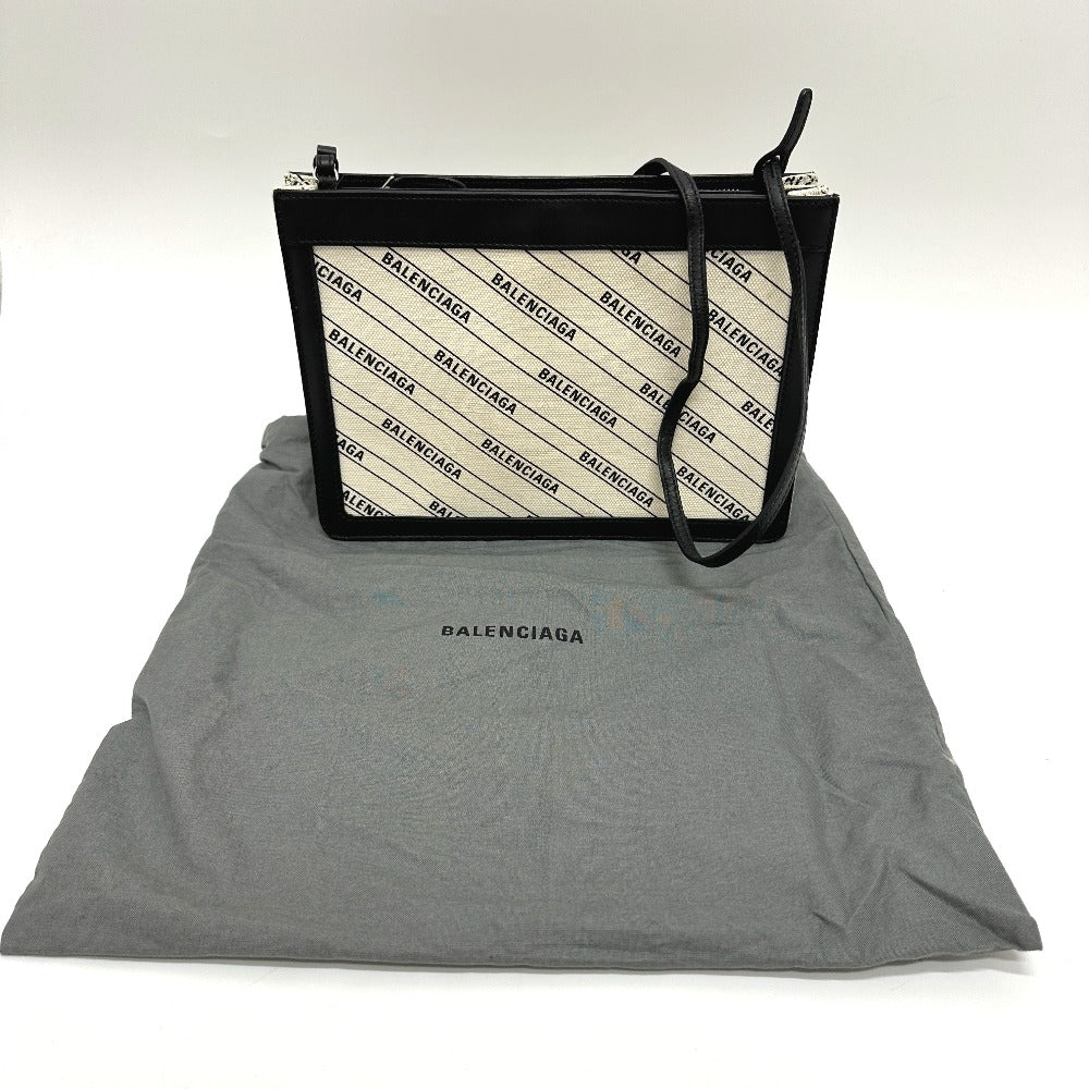 BALENCIAGA Shoulder Bag 528147 Leather / canvas White x black Overall handle Women Used Authentic
