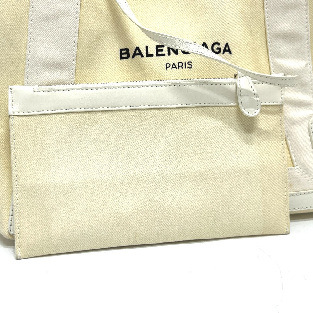 BALENCIAGA Tote Bag 339933 Canvas / leather white Navy kabas S