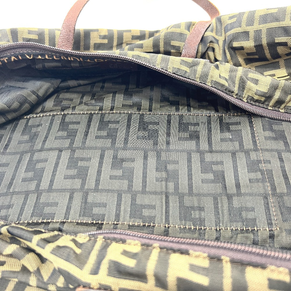 FENDI Tote Bag Leather / canvas Brown Zucca Pattern