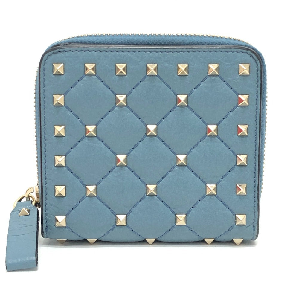 VALENTINO Folded wallet leather blue quilting Rock studs