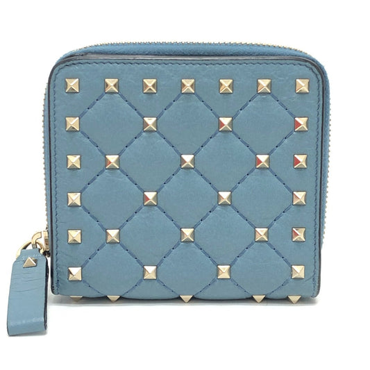 VALENTINO Folded wallet leather blue quilting Rock studs