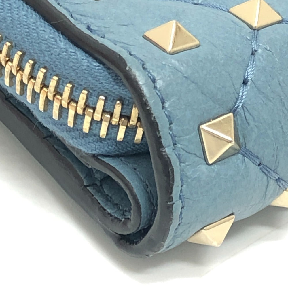 VALENTINO Folded wallet leather blue quilting Rock studs