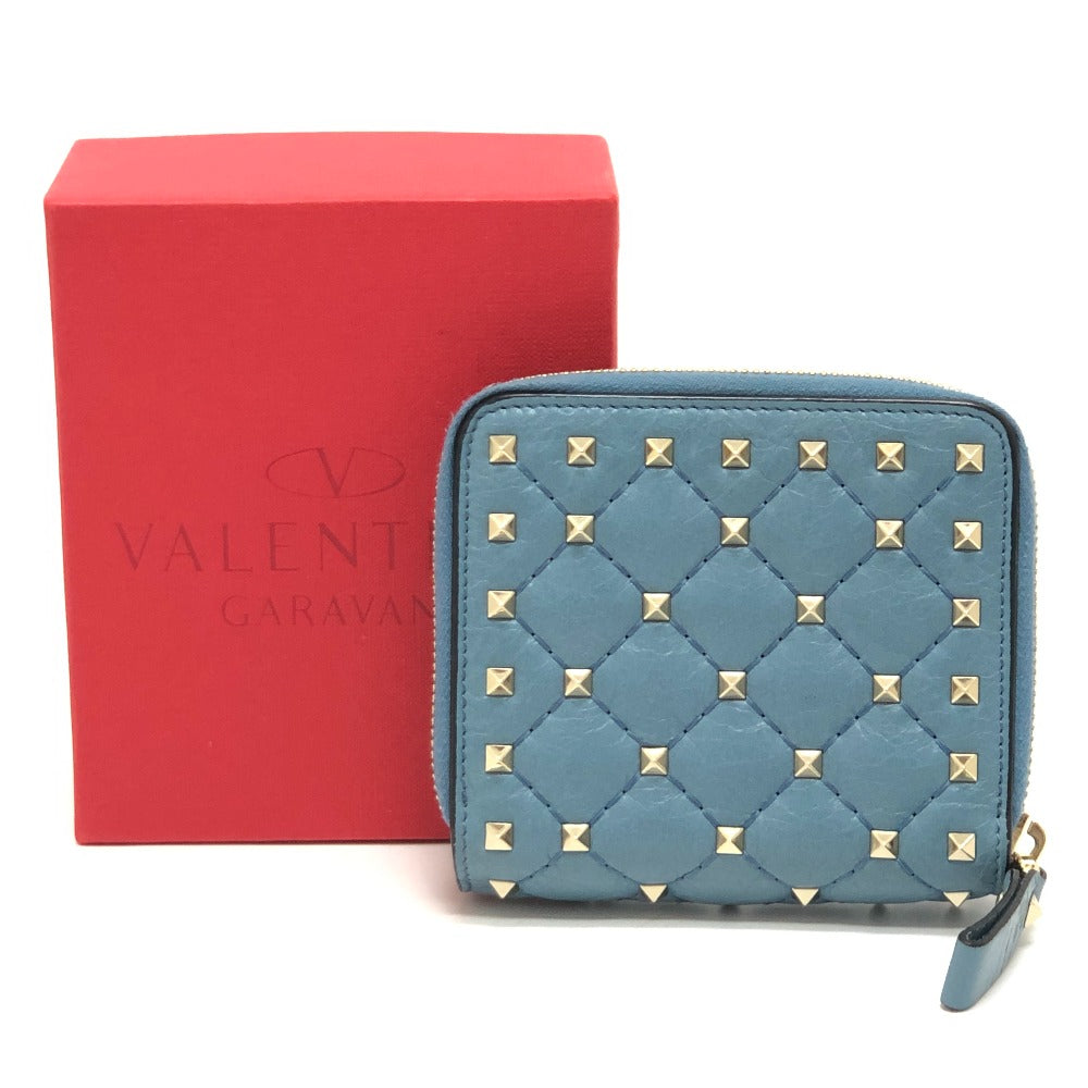 VALENTINO Folded wallet leather blue quilting Rock studs