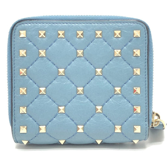 VALENTINO Folded wallet leather blue quilting Rock studs