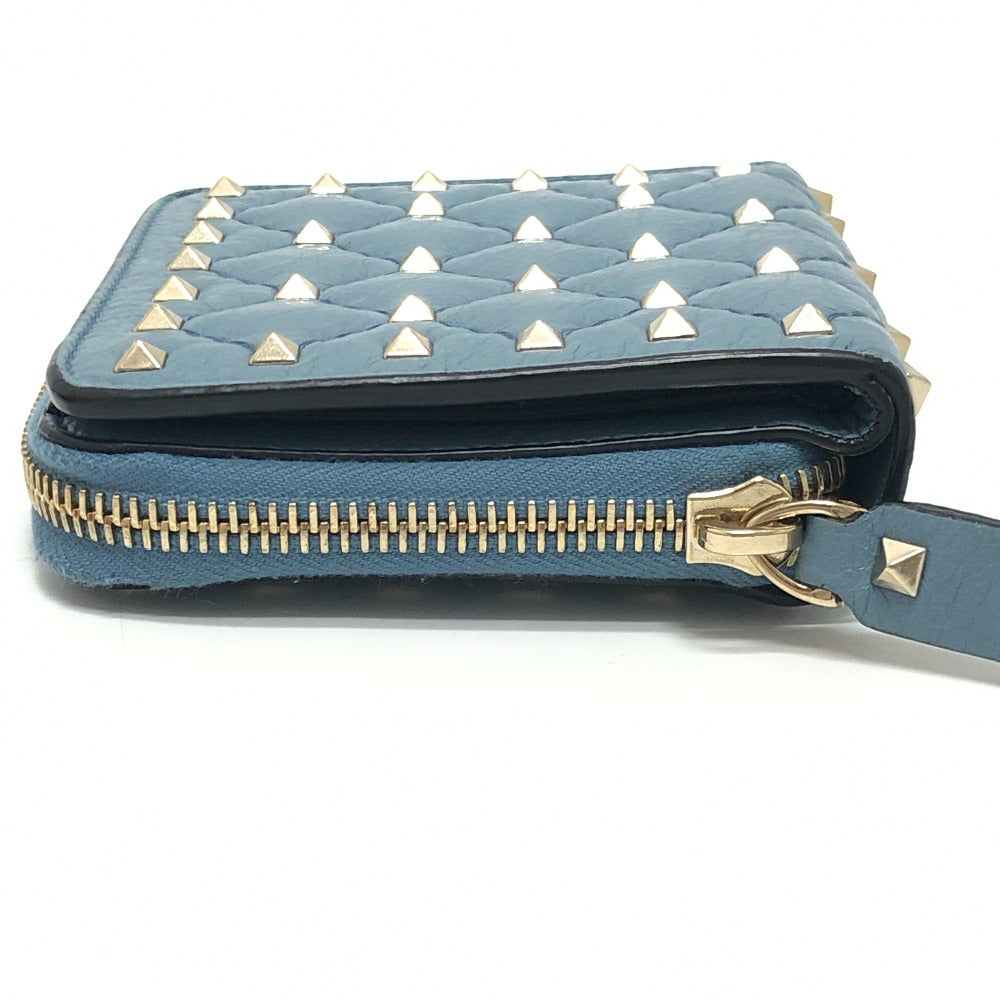 VALENTINO Folded wallet leather blue quilting Rock studs