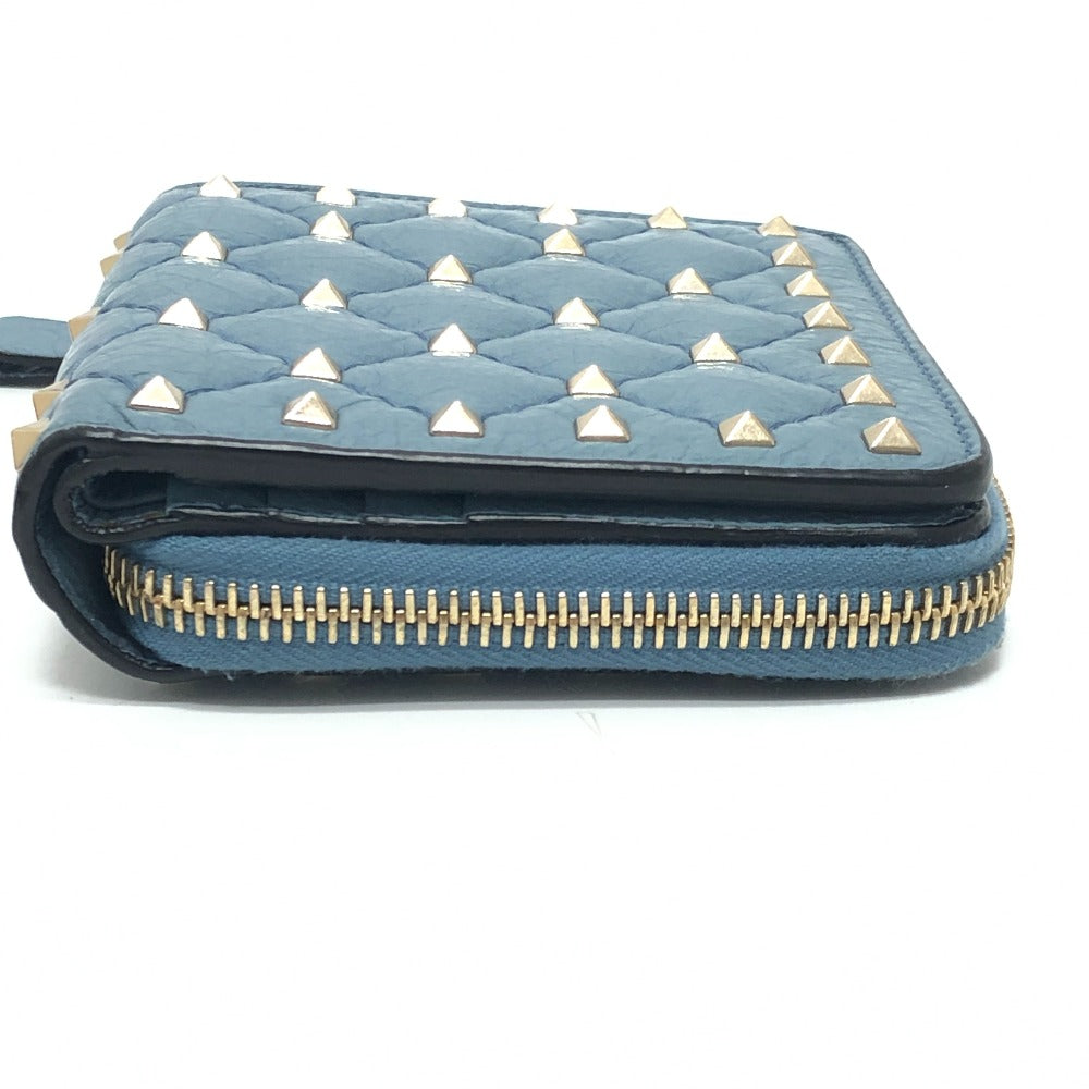 VALENTINO Folded wallet leather blue quilting Rock studs