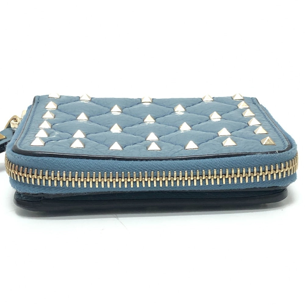 VALENTINO Folded wallet leather blue quilting Rock studs