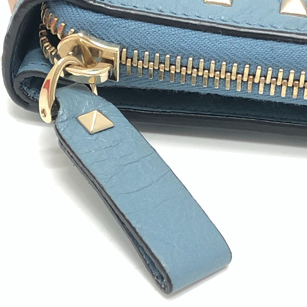 VALENTINO Folded wallet leather blue quilting Rock studs