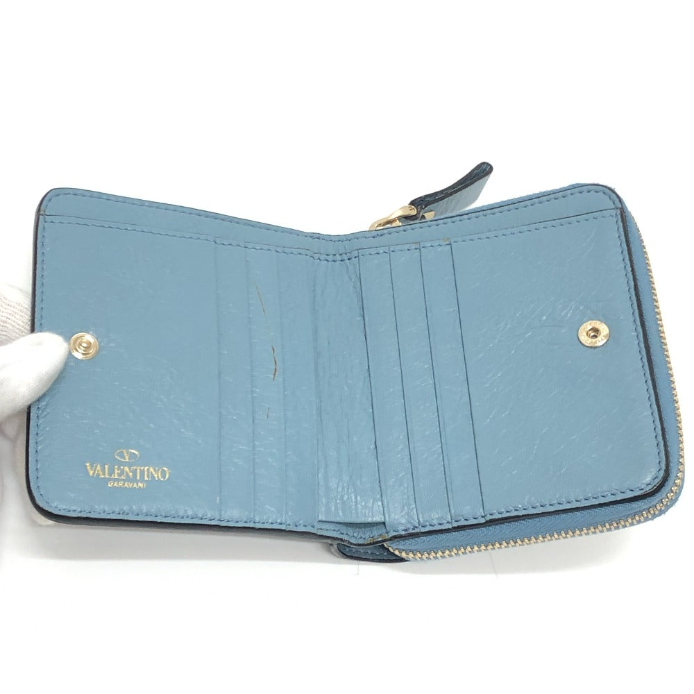 VALENTINO Folded wallet leather blue quilting Rock studs