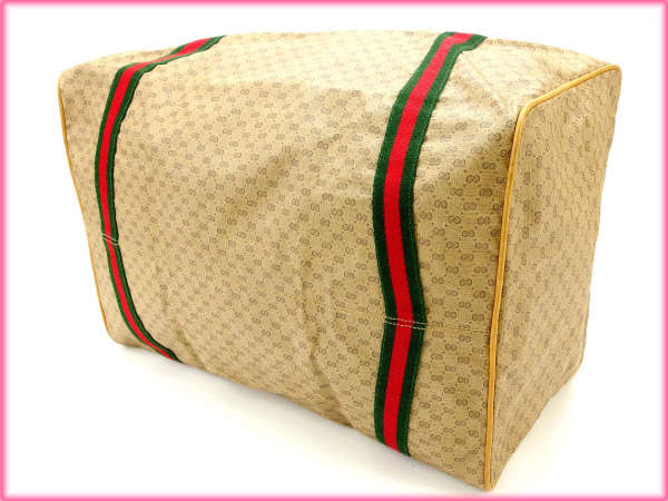 GUCCI Boston Duffel bag leather Beige x green x red vintage