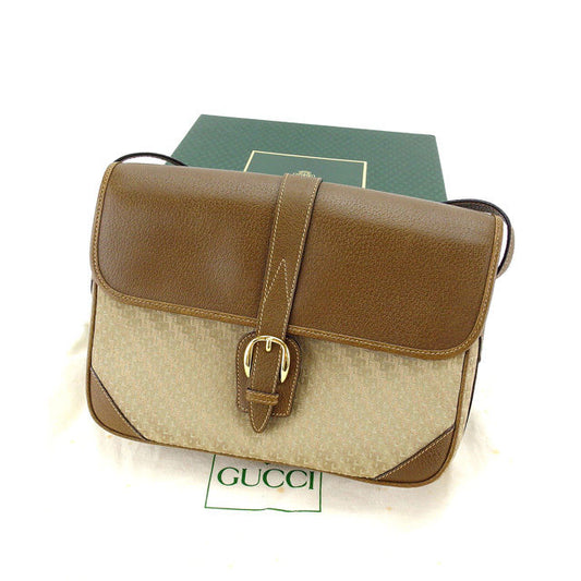 GUCCI Shoulder Bag Beige x brown x gold