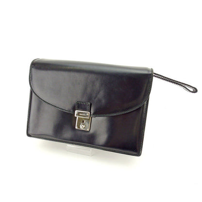 GUCCI business bag leather Black x silver