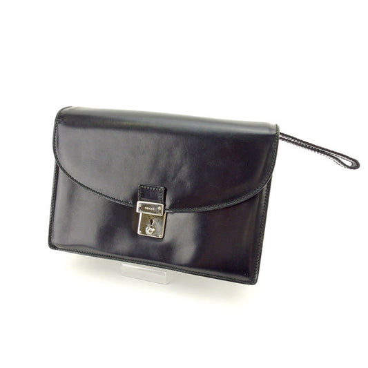 GUCCI business bag leather Black x silver