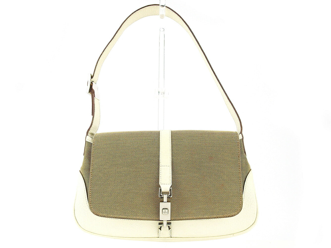 GUCCI Shoulder Bag Beige Brown White Silver