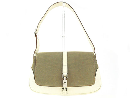 GUCCI Shoulder Bag Beige Brown White Silver