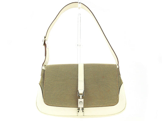 GUCCI Shoulder Bag Beige Brown White Silver