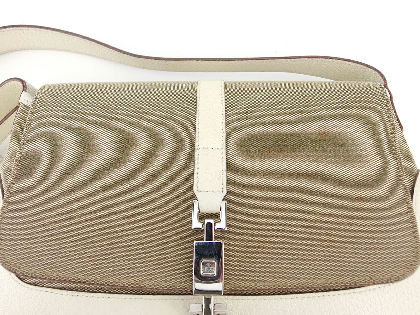 GUCCI Shoulder Bag Beige Brown White Silver